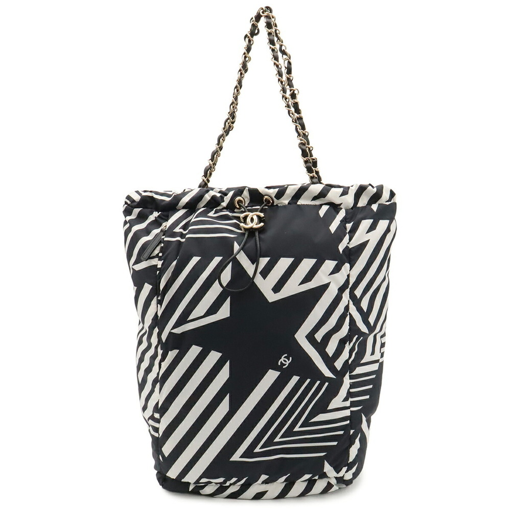 CHANEL Coco Beach Backpack, Rucksack, Chain Bag, Shoulder Star Pattern, Nylon...